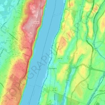 Mapa topográfico City of Yonkers, altitud, relieve