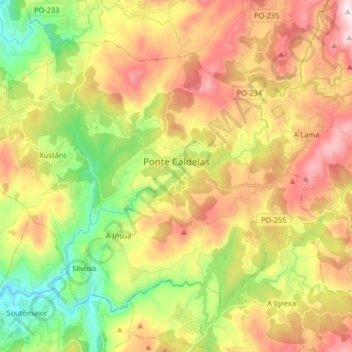 Mapa topográfico Ponte Caldelas, altitud, relieve