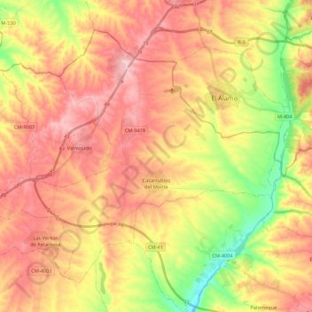 Mapa topográfico Casarrubios del Monte, altitud, relieve