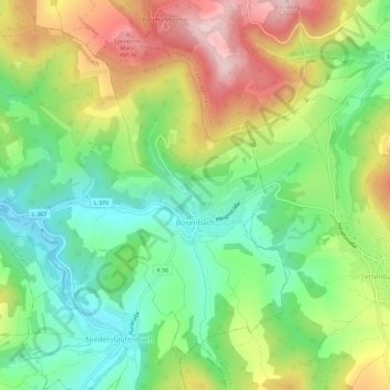 Mapa topográfico Bosenbach, altitud, relieve