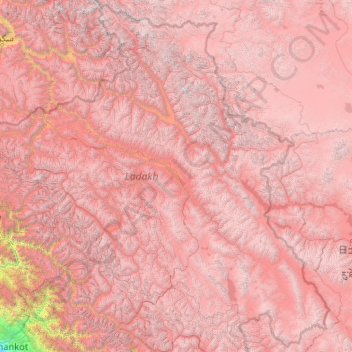 Mapa topográfico Ladaj, altitud, relieve