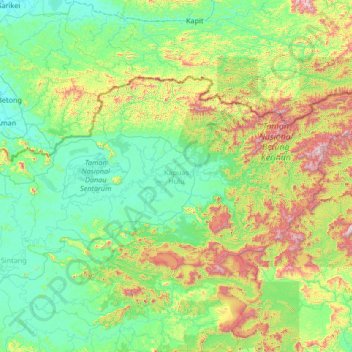 Mapa topográfico Kapuas Hulu, altitud, relieve