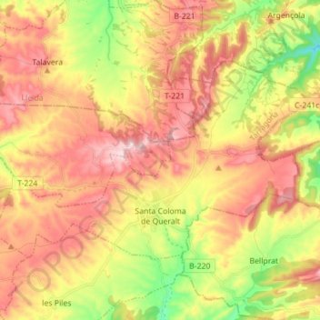 Mapa topográfico Santa Coloma de Queralt, altitud, relieve