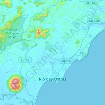 Mapa topográfico Rio das Ostras, altitud, relieve