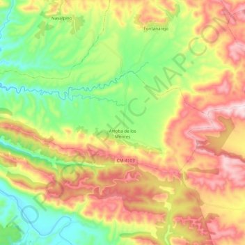 Mapa topográfico Arroba de los Montes, altitud, relieve