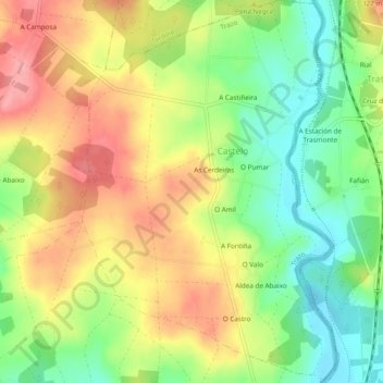 Mapa topográfico Castelo, altitud, relieve
