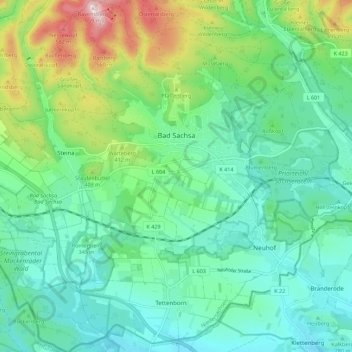 Mapa topográfico Bad Sachsa, altitud, relieve