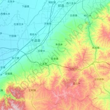 Mapa topográfico 平遥县, altitud, relieve