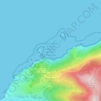 Mapa topográfico Biotopo Protegido de Gaztelugatxe, altitud, relieve