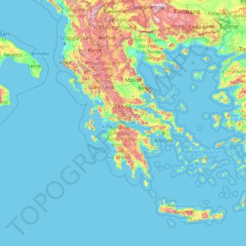 Mapa topográfico Greece, altitud, relieve