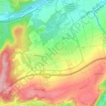 Mapa topográfico Hettenleidelheim, altitud, relieve