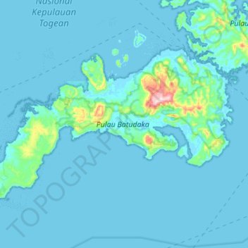Mapa topográfico Pulau Batudaka, altitud, relieve