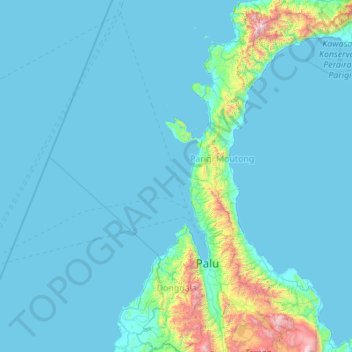 Mapa topográfico Donggala Regency, altitud, relieve