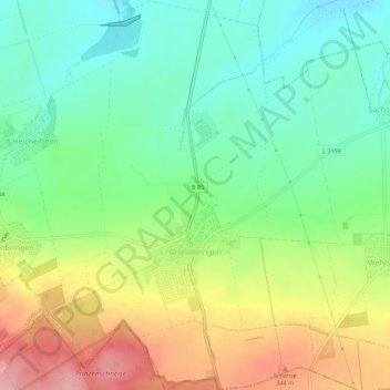 Mapa topográfico Großobringen, altitud, relieve