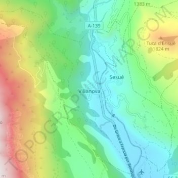 Mapa topográfico Villanova, altitud, relieve