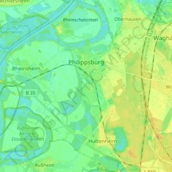 Mapa topográfico Philippsburg, altitud, relieve