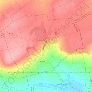 Mapa topográfico Lautersheim, altitud, relieve