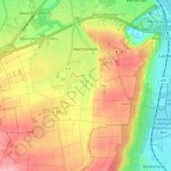 Mapa topográfico Hechtsheim, altitud, relieve