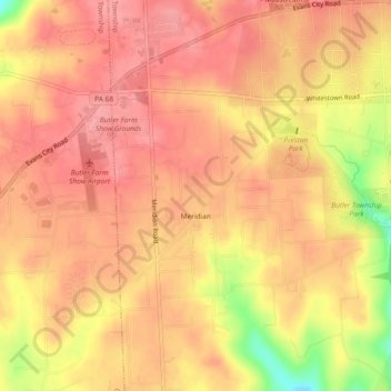 Mapa topográfico Meridian, altitud, relieve