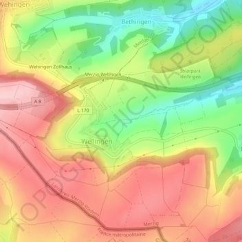 Mapa topográfico Wellingen, altitud, relieve
