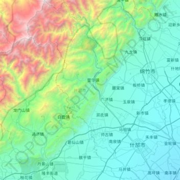 Mapa topográfico 什邡市, altitud, relieve