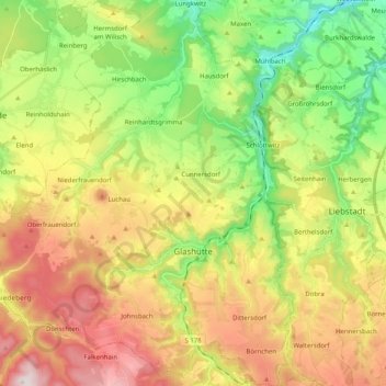 Mapa topográfico Glashütte, altitud, relieve