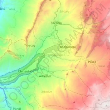 Mapa topográfico Fusagasugá, altitud, relieve