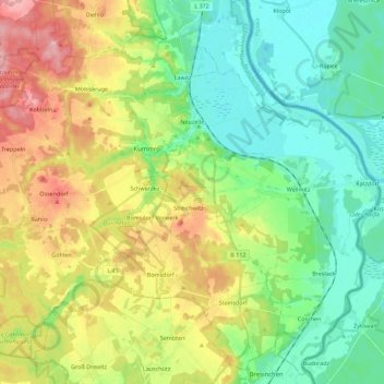 Mapa topográfico Neuzelle, altitud, relieve