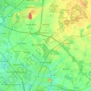 Mapa topográfico Ahrensfelde, altitud, relieve