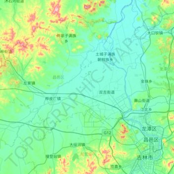 Mapa topográfico 昌邑区, altitud, relieve
