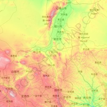 Mapa topográfico 宁夏回族自治区, altitud, relieve