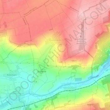Mapa topográfico Quirnheim, altitud, relieve