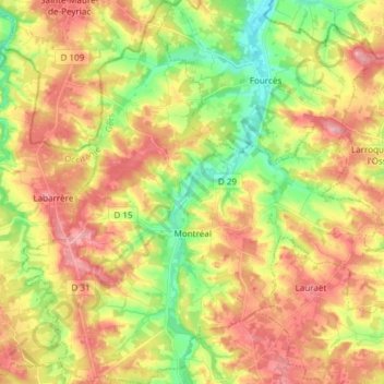 Mapa topográfico Montréal, altitud, relieve
