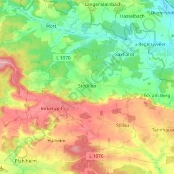 Mapa topográfico Stödtlen, altitud, relieve