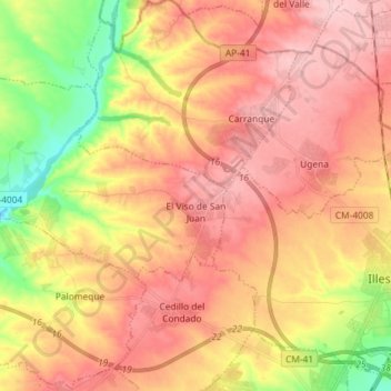 Mapa topográfico El Viso de San Juan, altitud, relieve