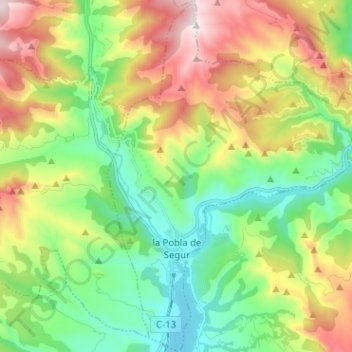 Mapa topográfico la Pobla de Segur, altitud, relieve