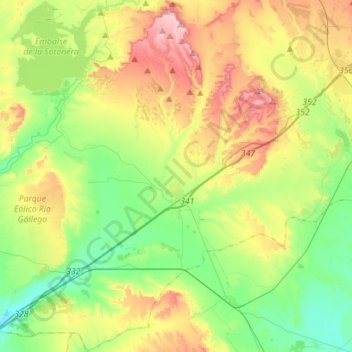 Mapa topográfico Almudévar, altitud, relieve