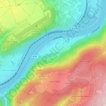 Mapa topográfico Lay, altitud, relieve