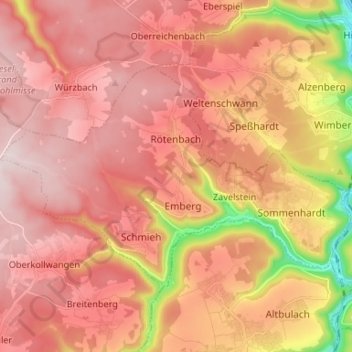 Mapa topográfico Bad Teinach-Zavelstein, altitud, relieve