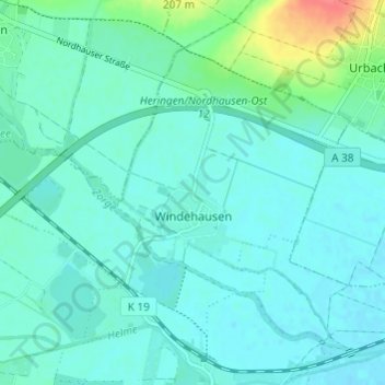 Mapa topográfico Windehausen, altitud, relieve