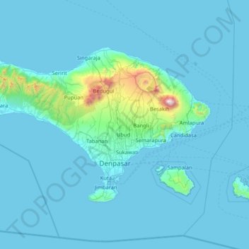 Mapa topográfico Pulau Bali, altitud, relieve