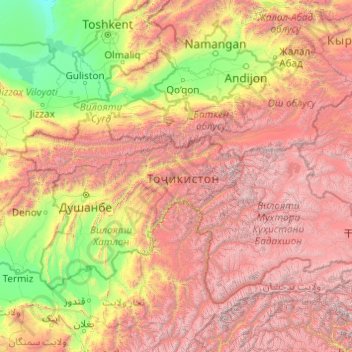 Mapa topográfico Tajikistan, altitud, relieve