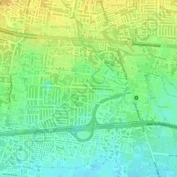 Mapa topográfico Mekarwangi, altitud, relieve