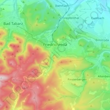 Mapa topográfico Friedrichroda, altitud, relieve