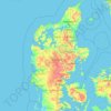 Mapa topográfico Jylland, altitud, relieve