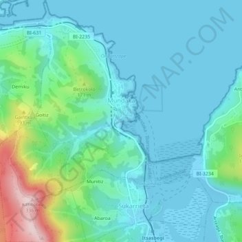 Mapa topográfico Mundaca, altitud, relieve