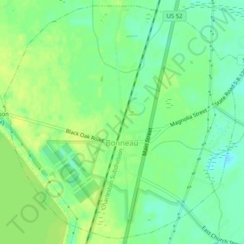 Mapa topográfico Bonneau, altitud, relieve