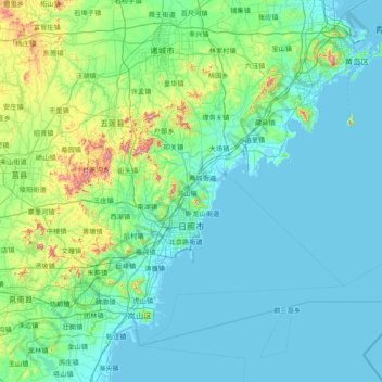 Mapa topográfico 日照市, altitud, relieve