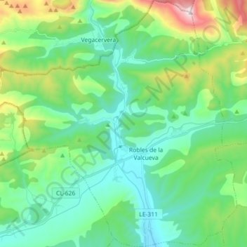 Mapa topográfico Matallana de Torío, altitud, relieve