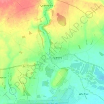 Mapa topográfico Fairford, altitud, relieve
